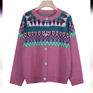 Unique Pretty Ladies' Long Sleeve Round Neck Geo Printed Button Down sweater